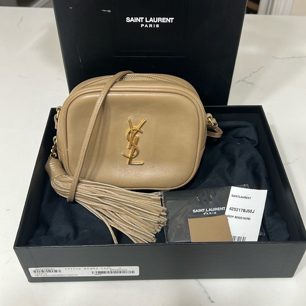 Saint Laurent Nappa Monogram Blogger Bag Deep Beige
